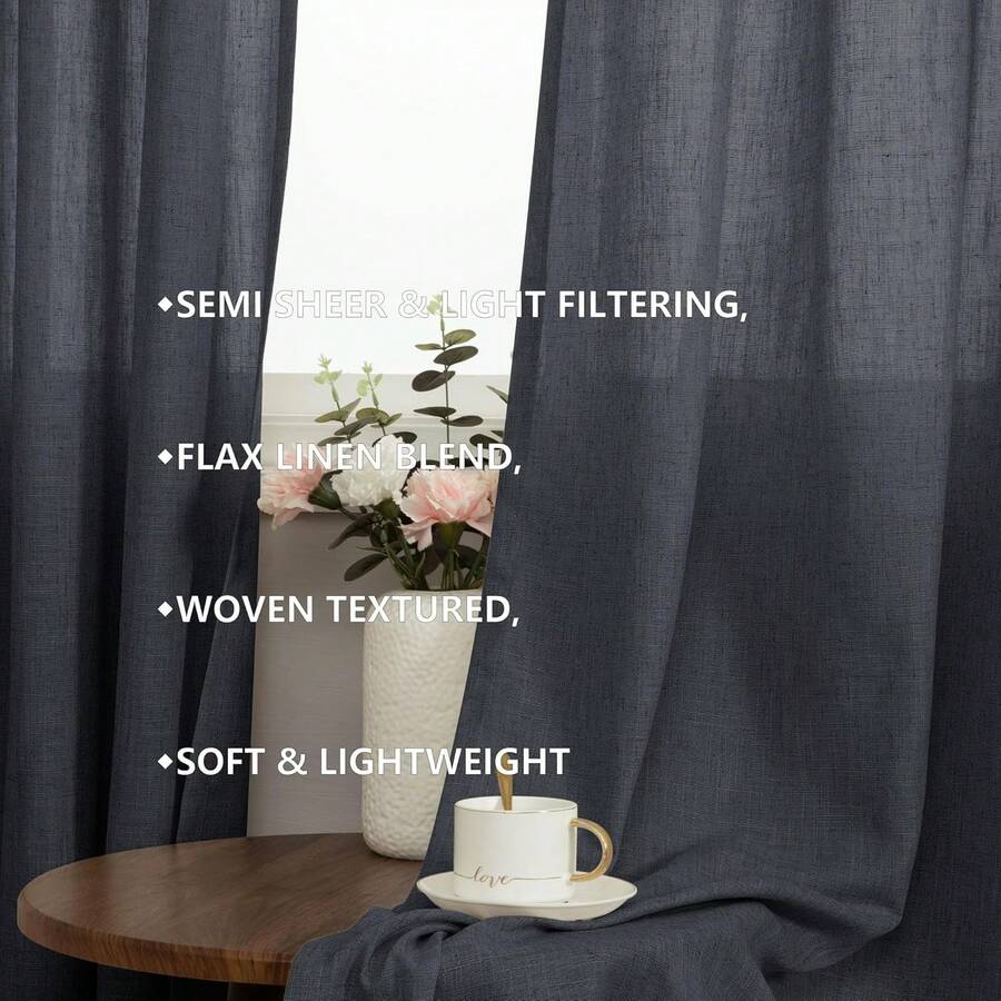 Linen Curtain Eyelet - ستائر غرفة المعيشة بطول 96 بوصة،
