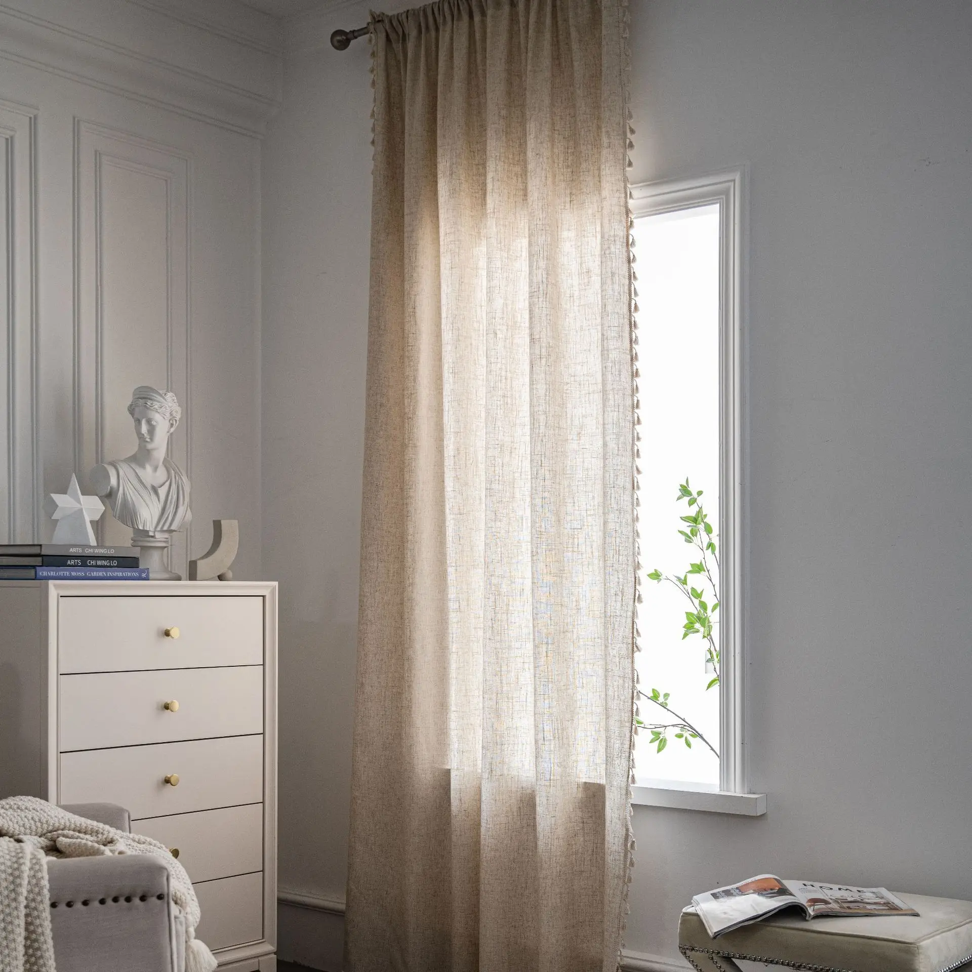 بوهو الكتان شبه ستائر التعتيم  - مراجعة Linen Curtain Eyelet وسعره